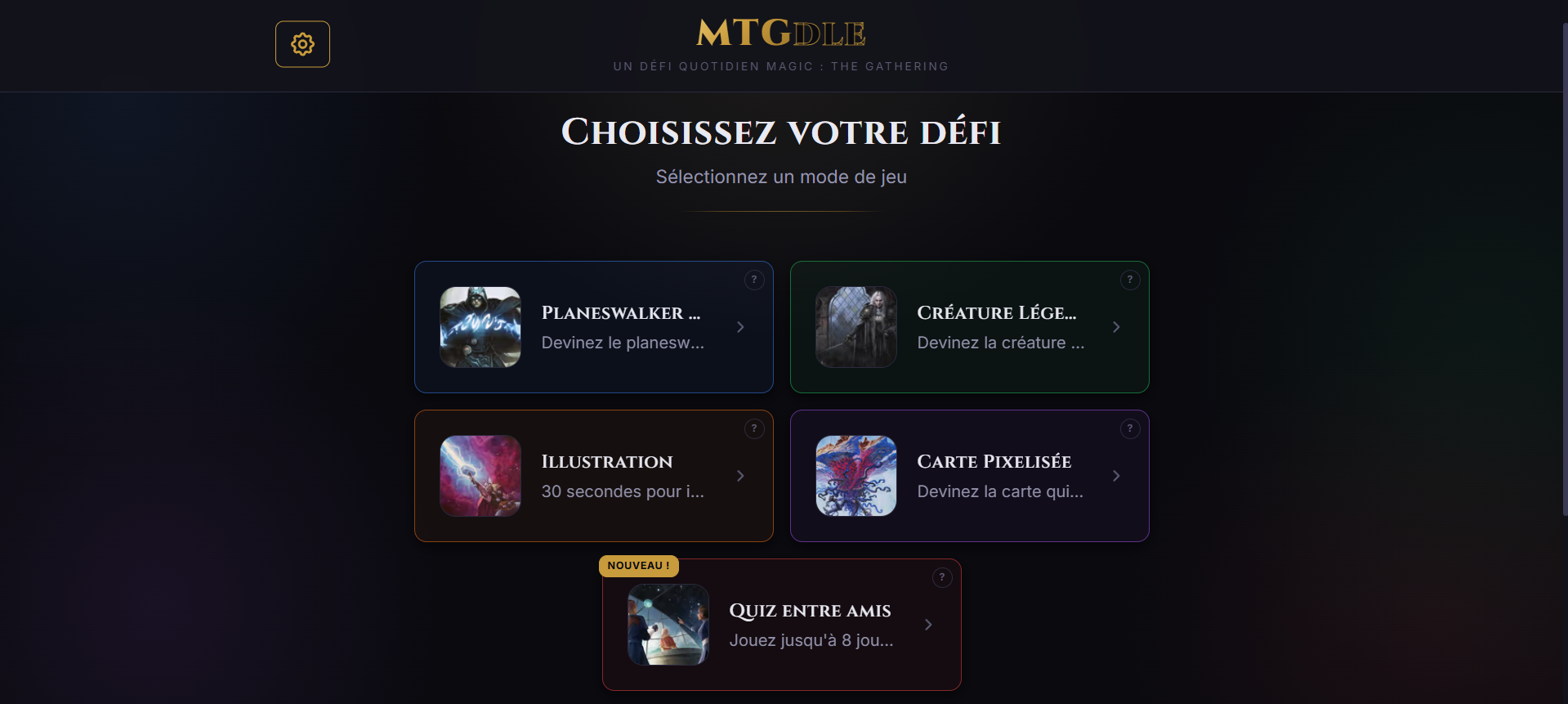 Page d'accueil MTGdle